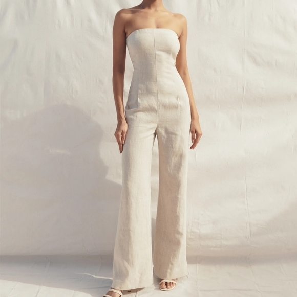 Reformation Jude Linen Jumpsuit in Oatmeal size 8 NWT - Picture 2 of 11